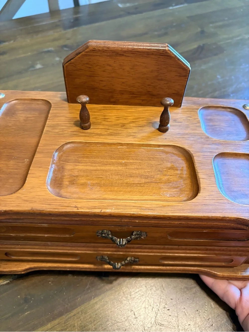 Vintage Valet Organizer Wood Caddy Mens Jewelry Box Velvet Drawers Catchall